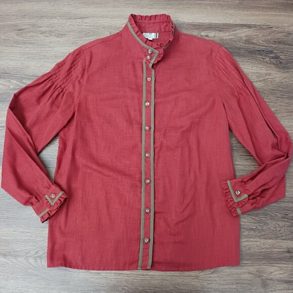 Vintage Resi Hammerer Womens Button Up Blouse Ruffled AUSTRIA Size Medium - Picture 1 of 6
